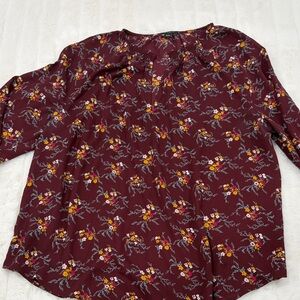 Ann Taylor Burgundy Floral Blouse